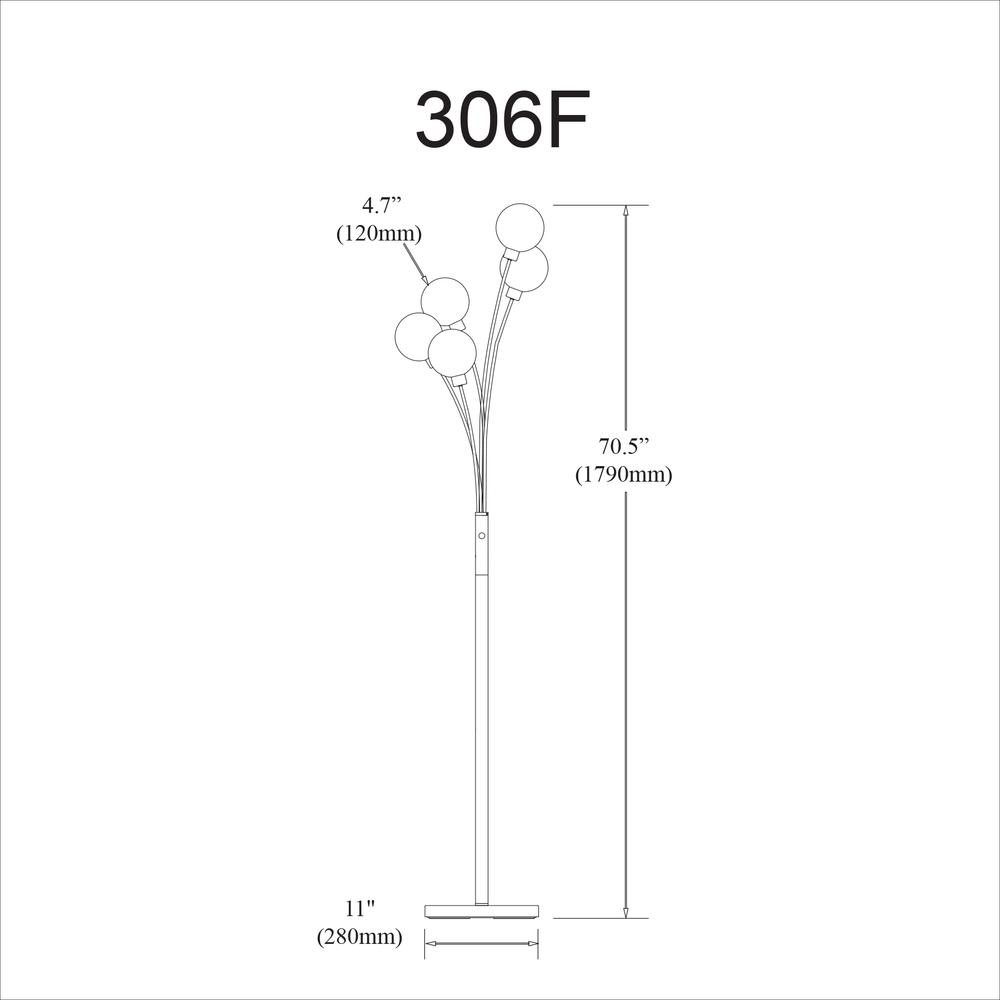 5LT Incandescent Floor Lamp, Aged Brass,WH Glass. Picture 3