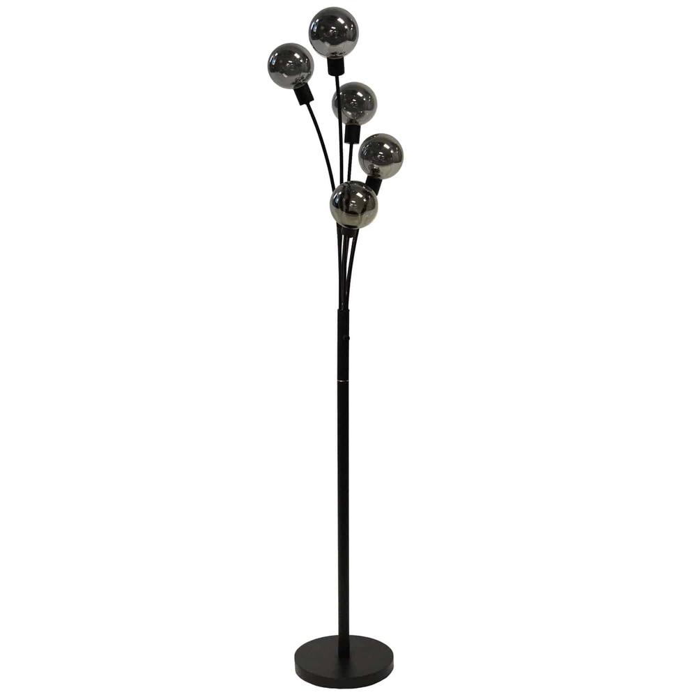 5 Light Incandescent Floor Lamp Black Finish with Smoked Glass. Picture 2