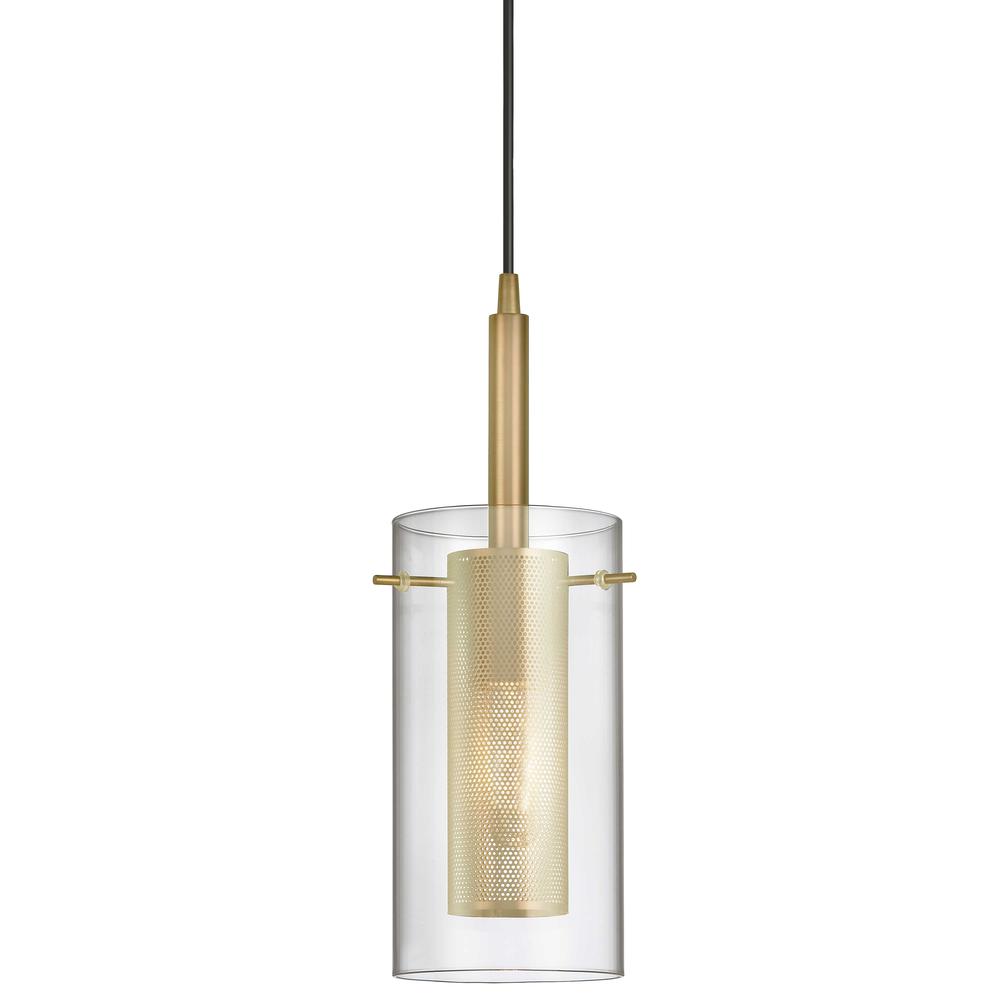 1 Light Incandescent Pendant, Aged Brass with Clear Glass     (30961-CM-AGB). Picture 1