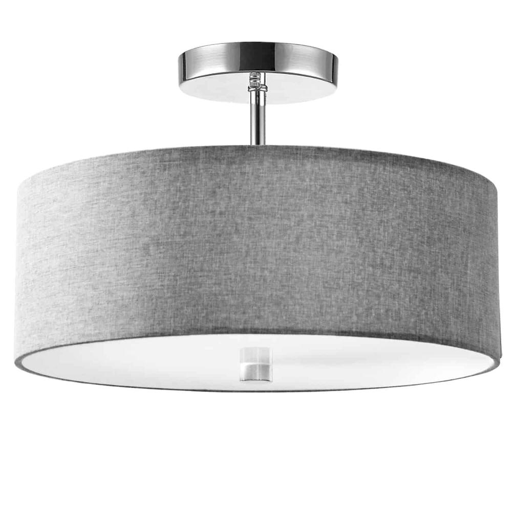 3 Light Incandescent Semi Flush Polished Chrome Finish with Grey Shade. Picture 1