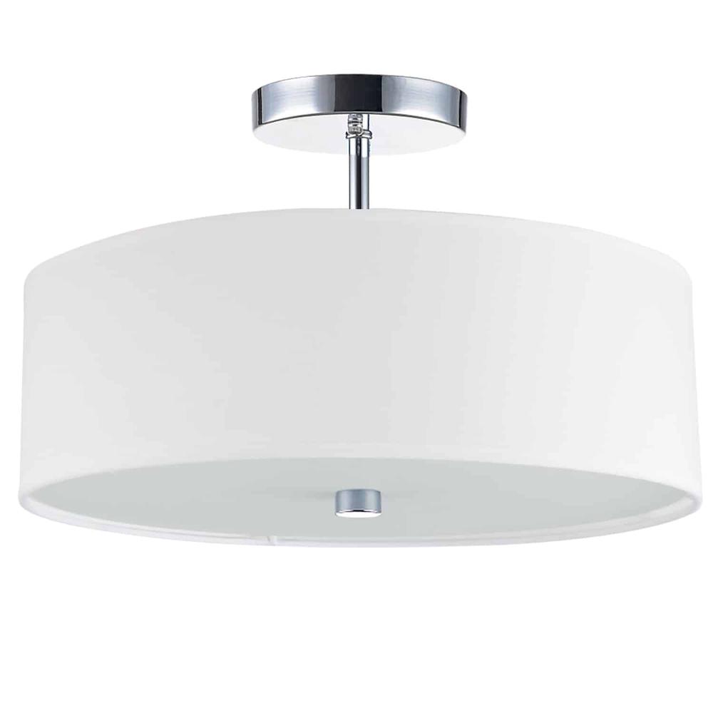 3 Light Incandescent Semi Flush Polished Chrome Finish with White Shade. Picture 1