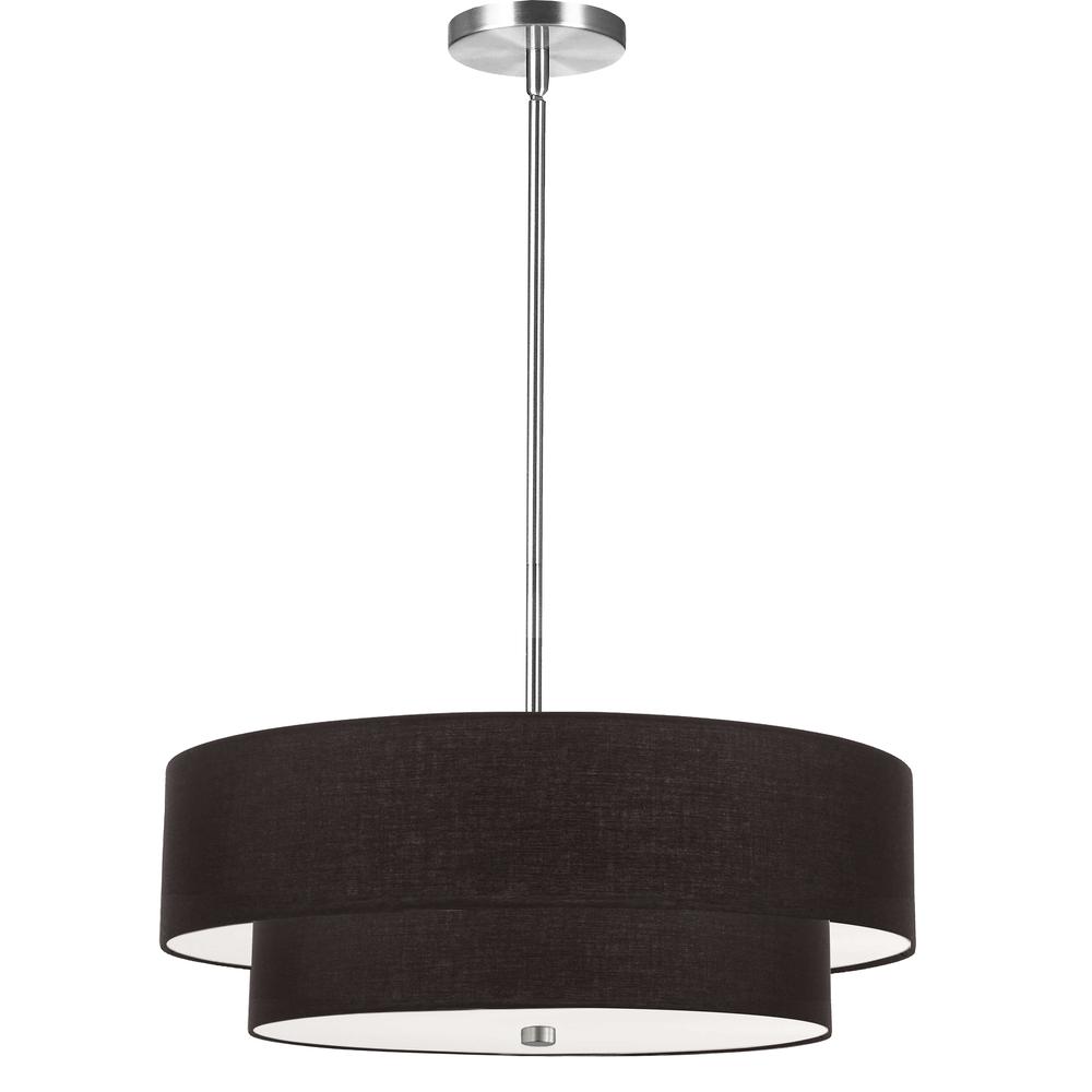4 Light Incandescent 2 Tier Pendant, Polished Chrome with Black Shade   (571-224P-PC-BK). The main picture.