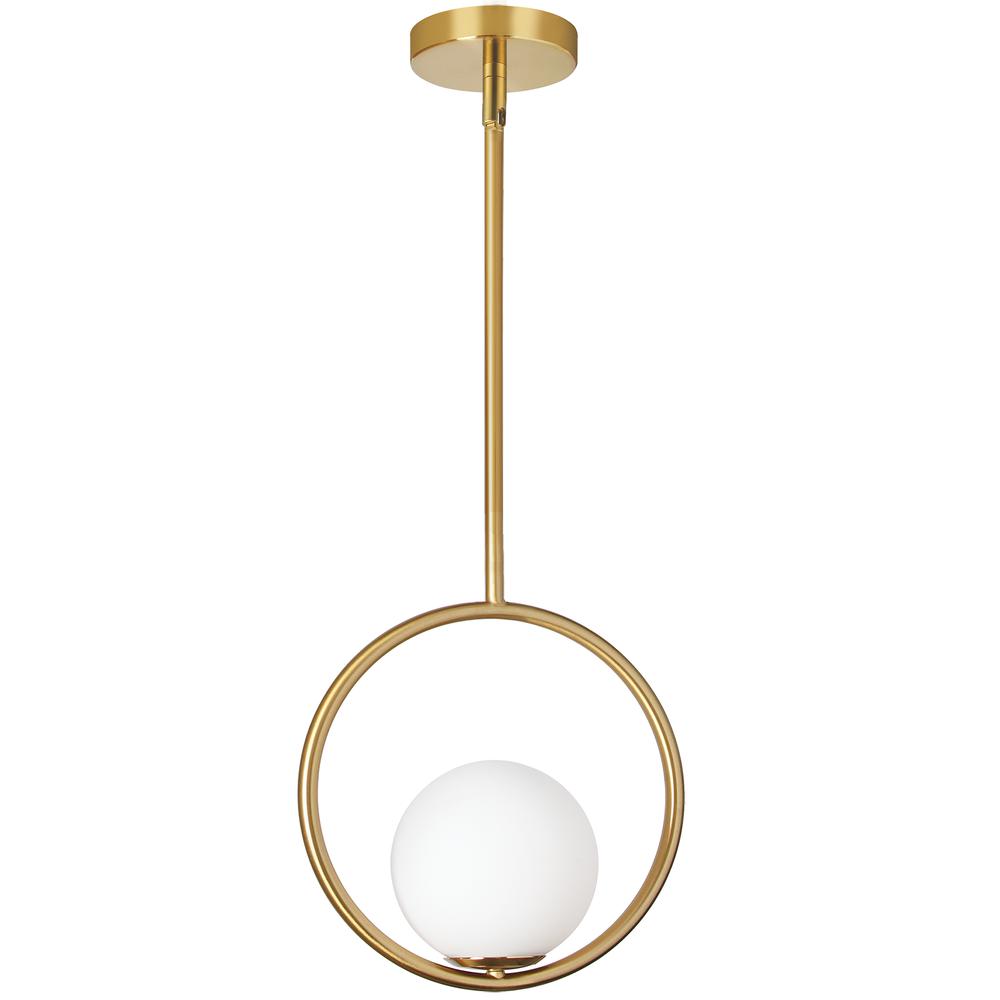 1 Light Halogen Pendant Aged Brass Finish with White Glass. Picture 1