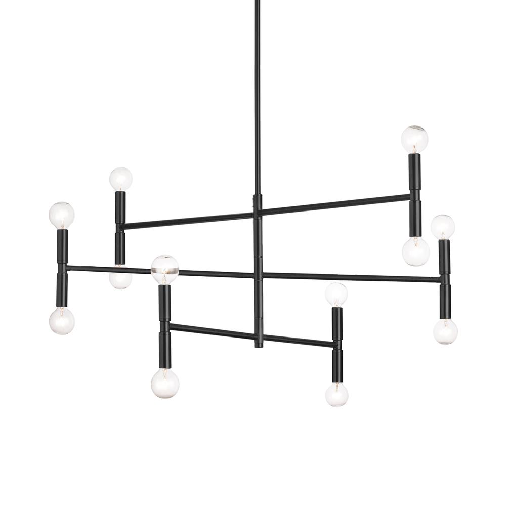 12 Light Incandescent Chandelier in Matte Black  (AVA-3012C-MB). The main picture.