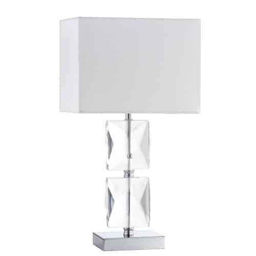 1 Light Incandescent Crystal Table Lamp Polished Chrome Finish Rolled Edge Top and Bottom Virgin White Shade. Picture 1