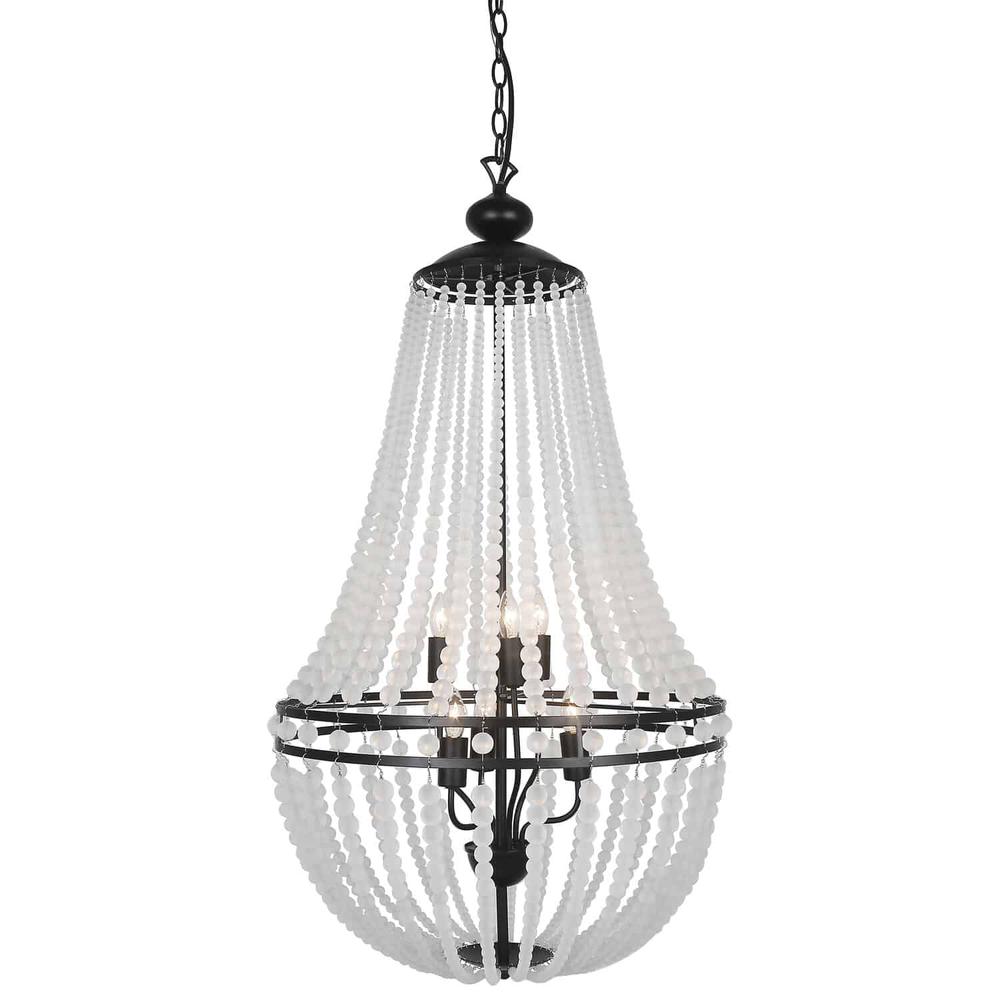 6 Light Incandescent Chandelier Matte Black Finish with Frosted Beads. The main picture.
