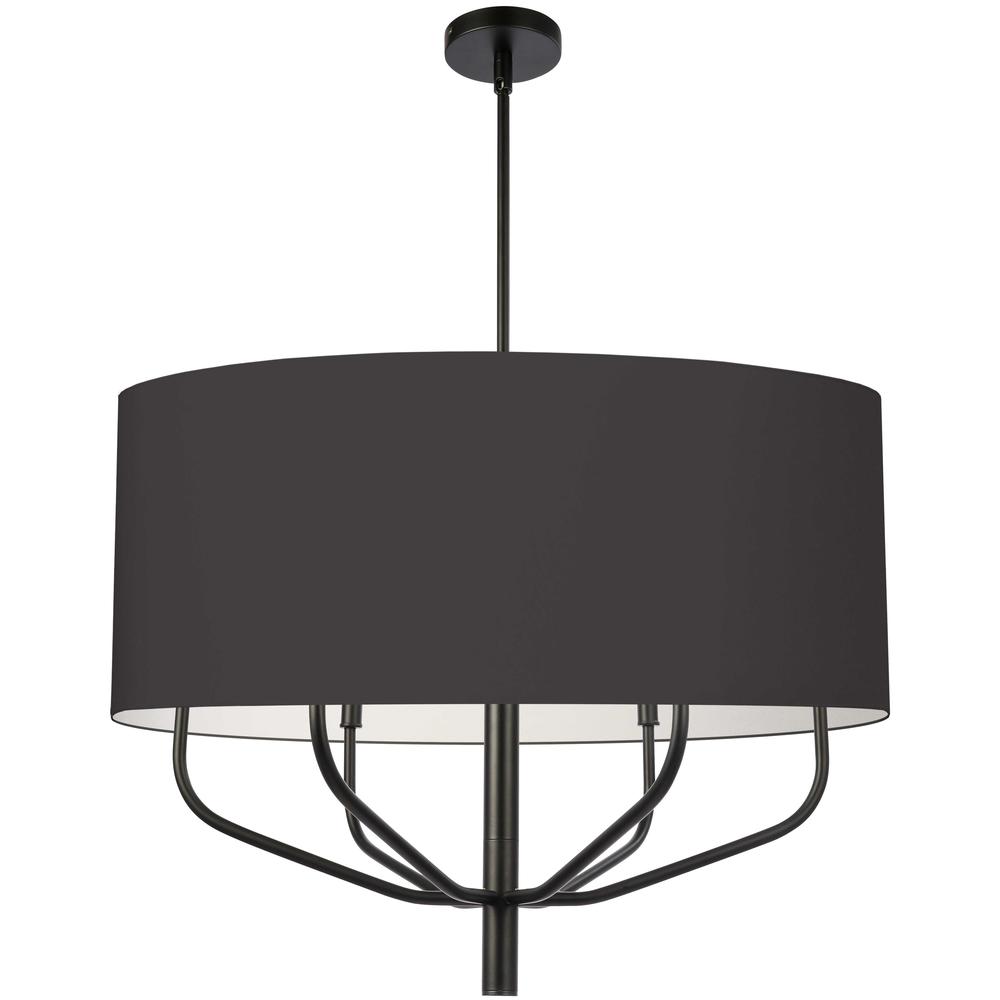 6LT Incandescent Pendant, MB, BLK Fabric Shade. Picture 1