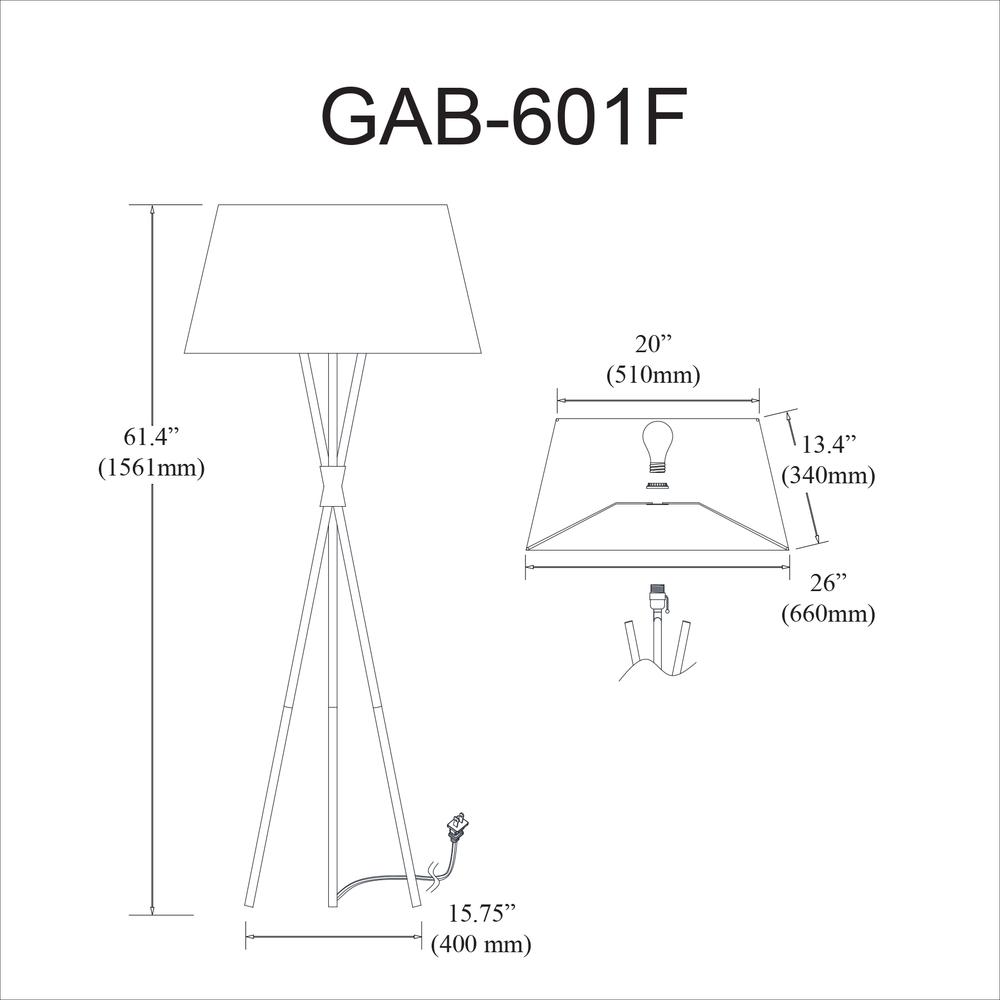 1LT Gabriela Floor lamp, JTone BLK/GLD Shade, AGB. Picture 2