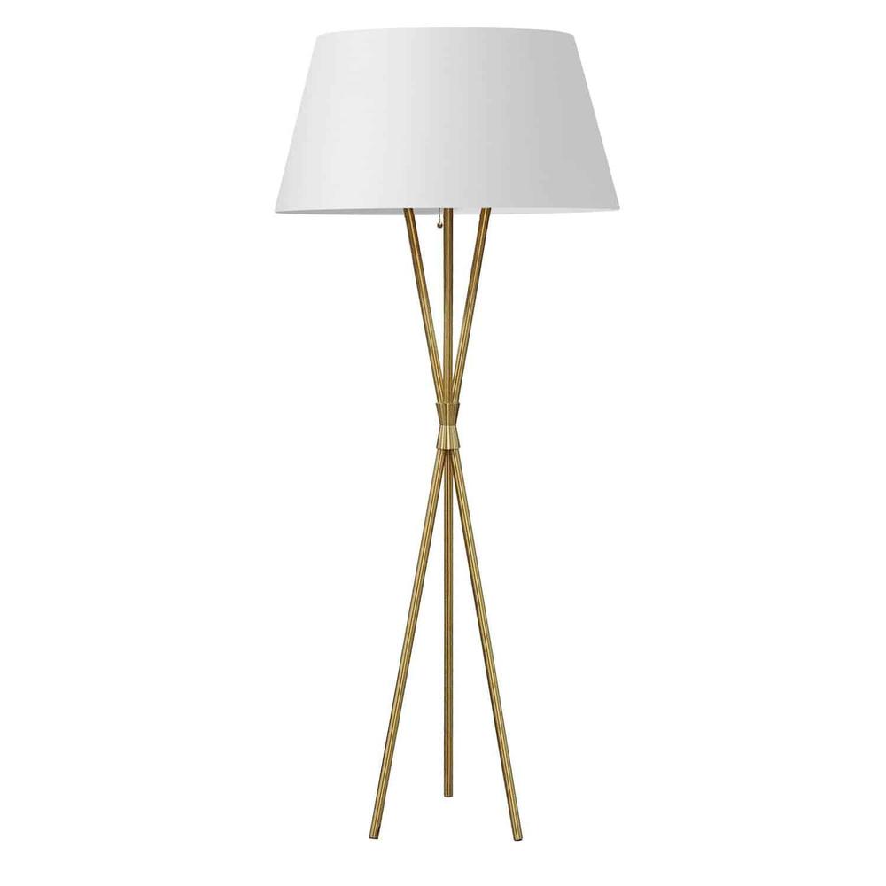 1LT Floor Lamp, ABG, WH Shade. Picture 1