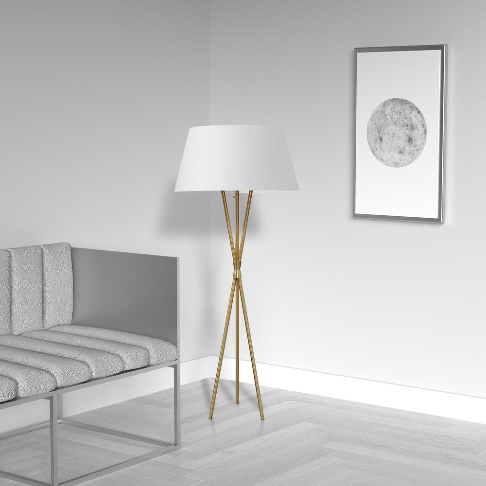 1LT Floor Lamp, ABG, WH Shade. Picture 2