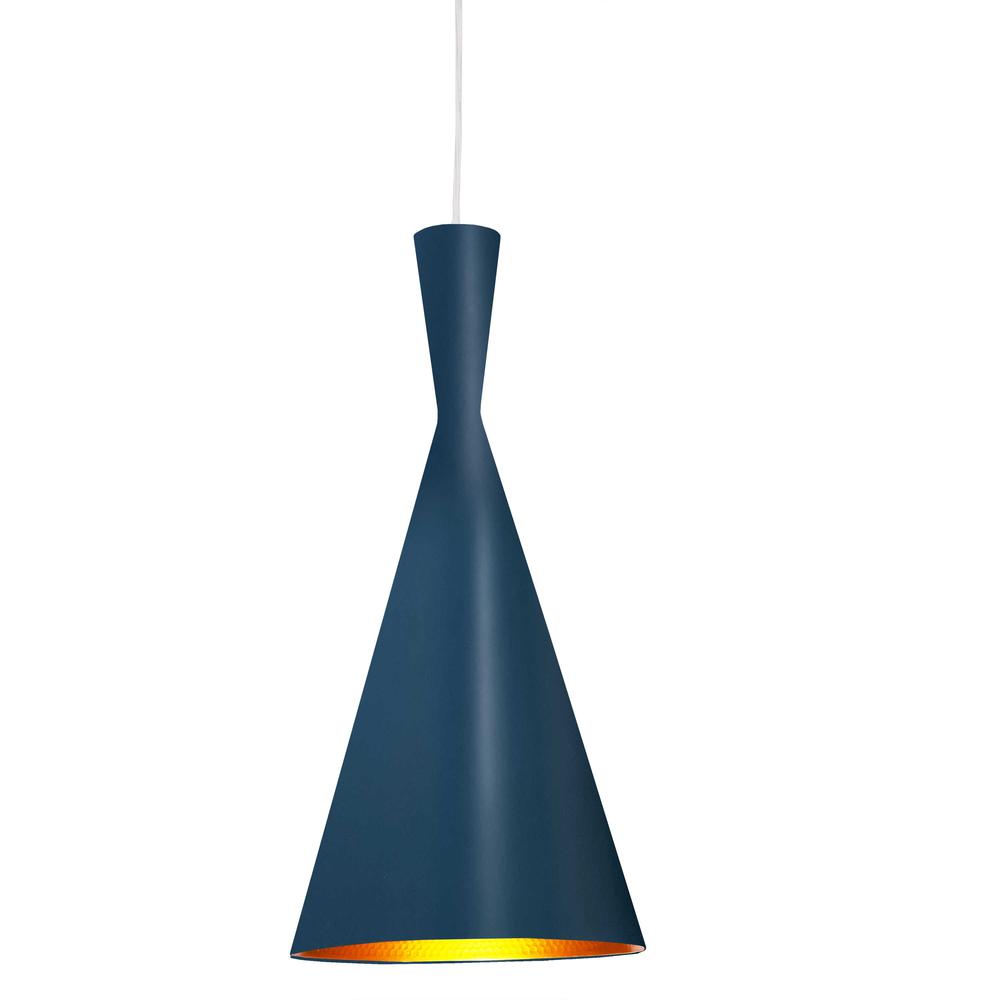 1 Light Incandescent Pendant Blue Finish with Gold Pebbled Interior. The main picture.