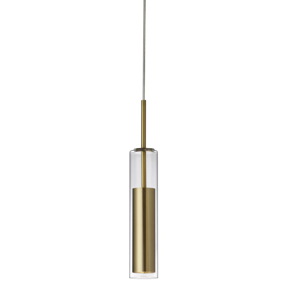 6W Pendant, Aged Brass Finish, CLR Glass. The main picture.