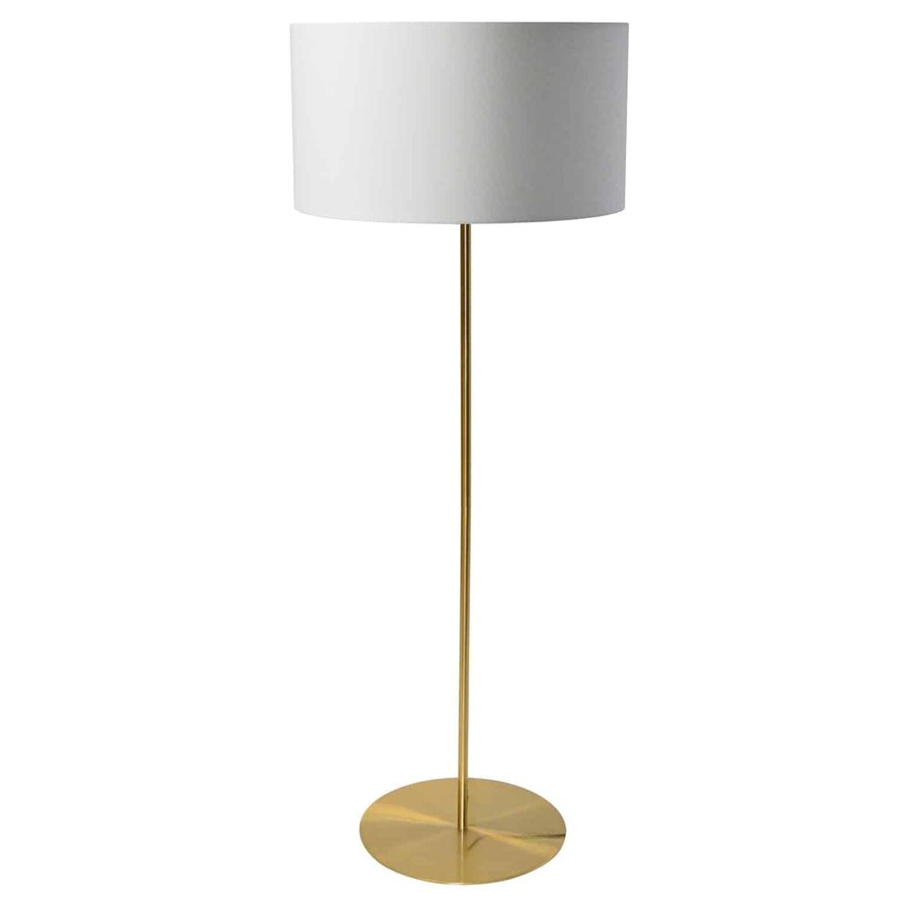 1 Light Drum Floor Lamp with White Shade Aged Brass. Picture 1