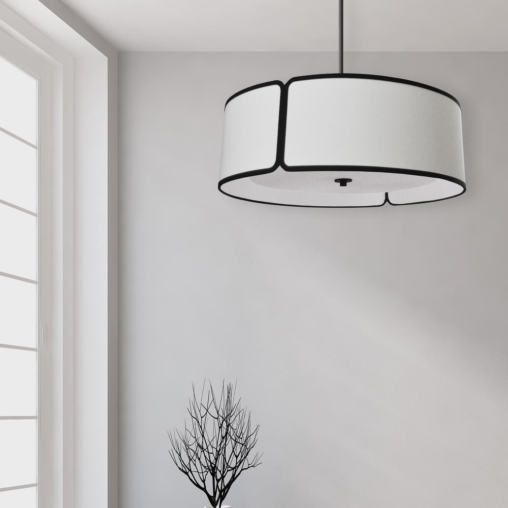 4LT Notched Drum Pendant BK, WH Shade & Diffuser. Picture 2