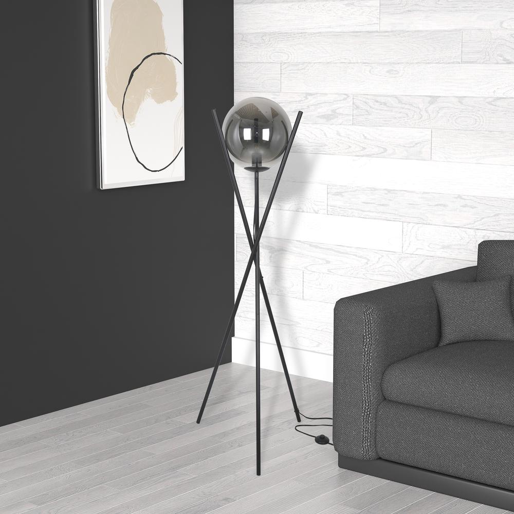 1LT Incand Floor Lamp Matte Black,Smoked Glass. Picture 2