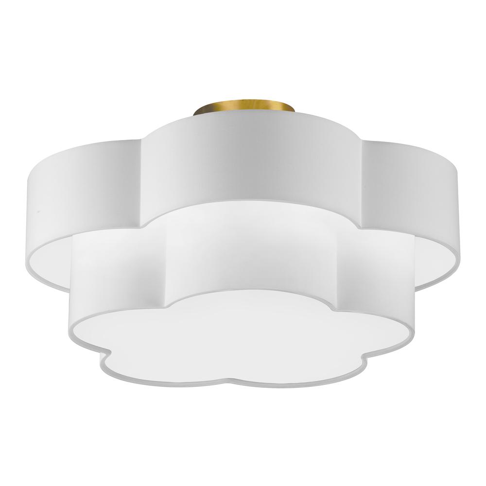 3 Light Incandescent Flush Mount, Aged Brass with White Shade    (PLX-203FH-AGB-WH). Picture 1