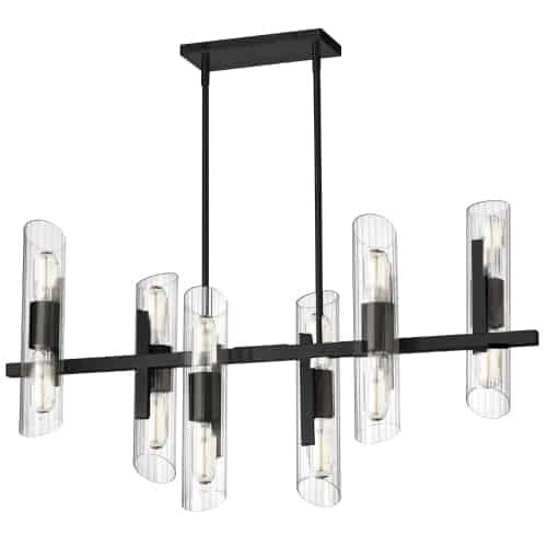 12LT Horiz Chandelier, MB w/ Clear Fluted Glass. Picture 1