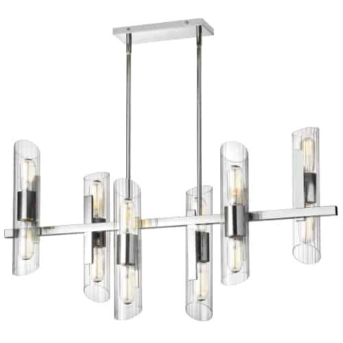 12LT Horiz Chandelier, PC, Clear Fluted Glass. Picture 1