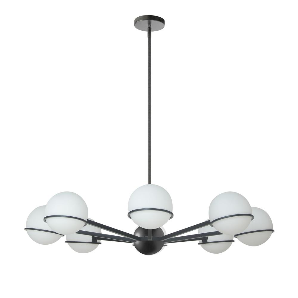 8 Light Halogen Chandelier, Matte Black with White Opal Glass    (SOF-388C-MB). Picture 3