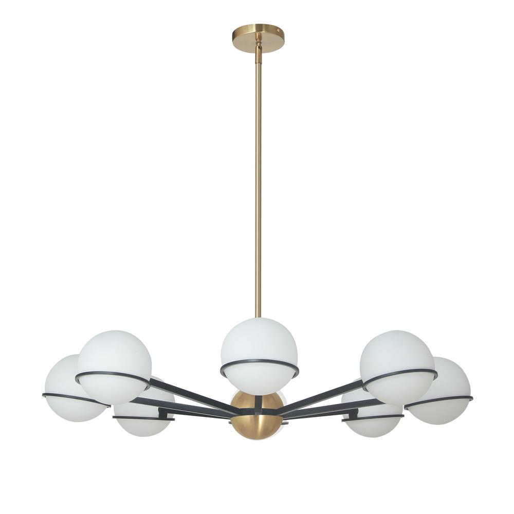 8 Light Halogen Chandelier, Matte Black with White Opal Glass    (SOF-388C-MB). The main picture.