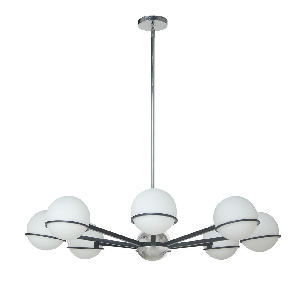 8 Light Halogen Chandelier, Matte Black / Polished Chrome  with White Opal Glass    (SOF-388C-MB-PC). The main picture.