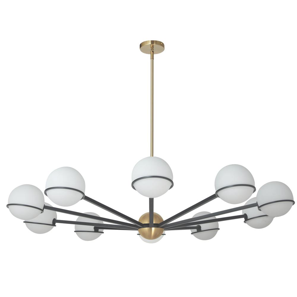 10 Light Halogen Chandelier, Matte Black with White Opal Glass    (SOF-5010C-MB). The main picture.