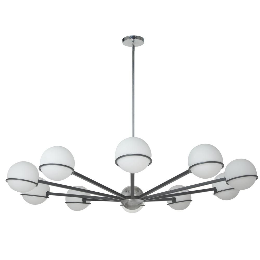 10 Light Halogen Chandelier, Matte Black with White Opal Glass    (SOF-5010C-MB). Picture 2