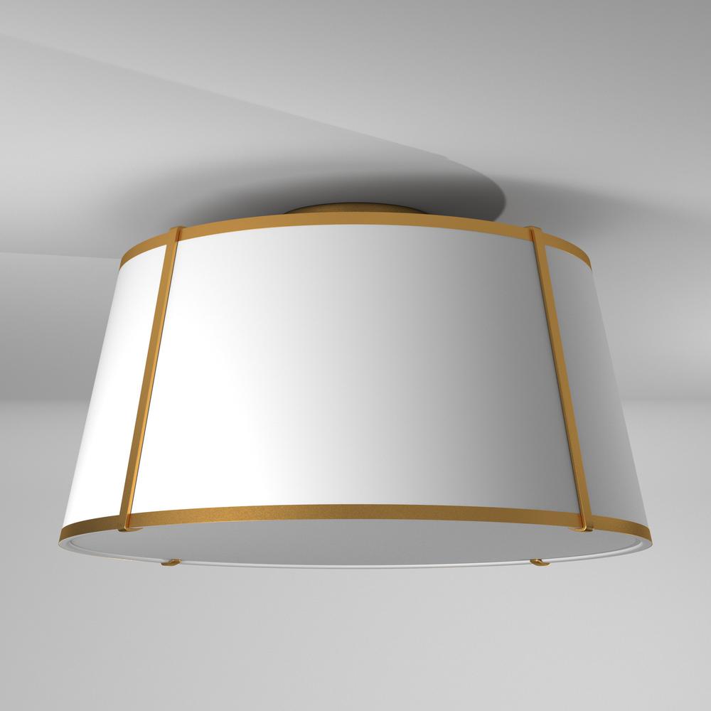 3LT Trapezoid Flush Mount, GLD with WH Shade. Picture 5
