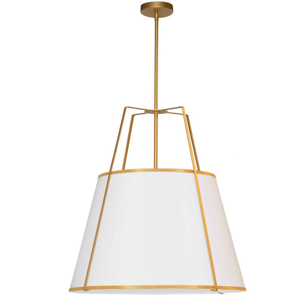 3 Light Trapezoid Pendant Gold frame and White Shade w/790 Diffuser. Picture 1