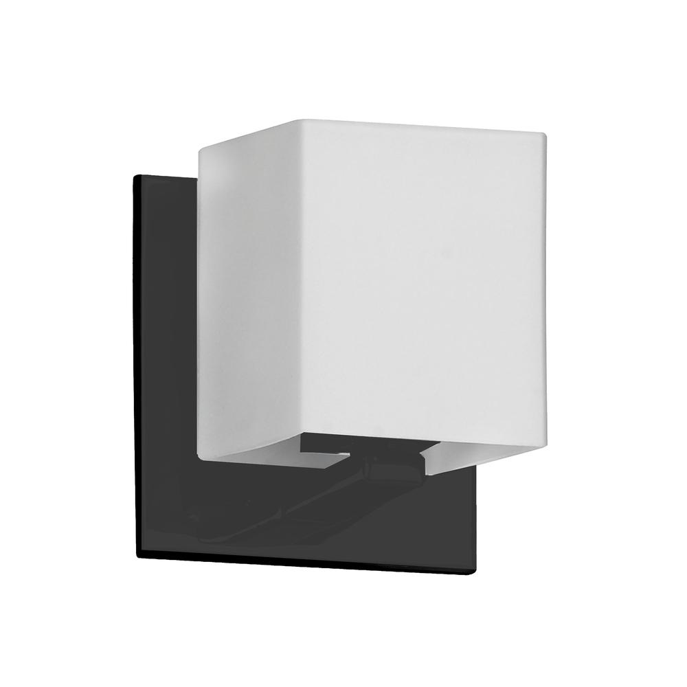 1 Light Halogen Wall Sconce, Matte Black with White Glass    (V1230-1W-MB). Picture 1