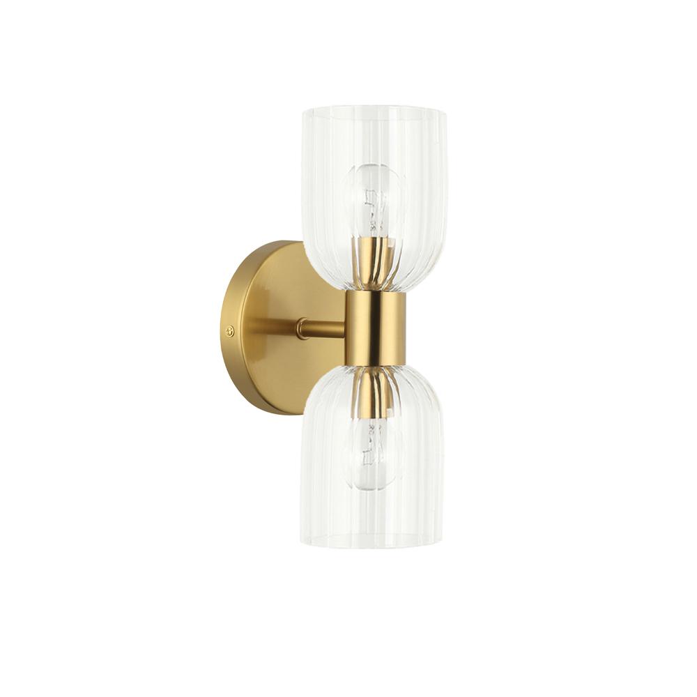 2LT Wall Sconce, AGB, CLR Ribbed Glass. Picture 1