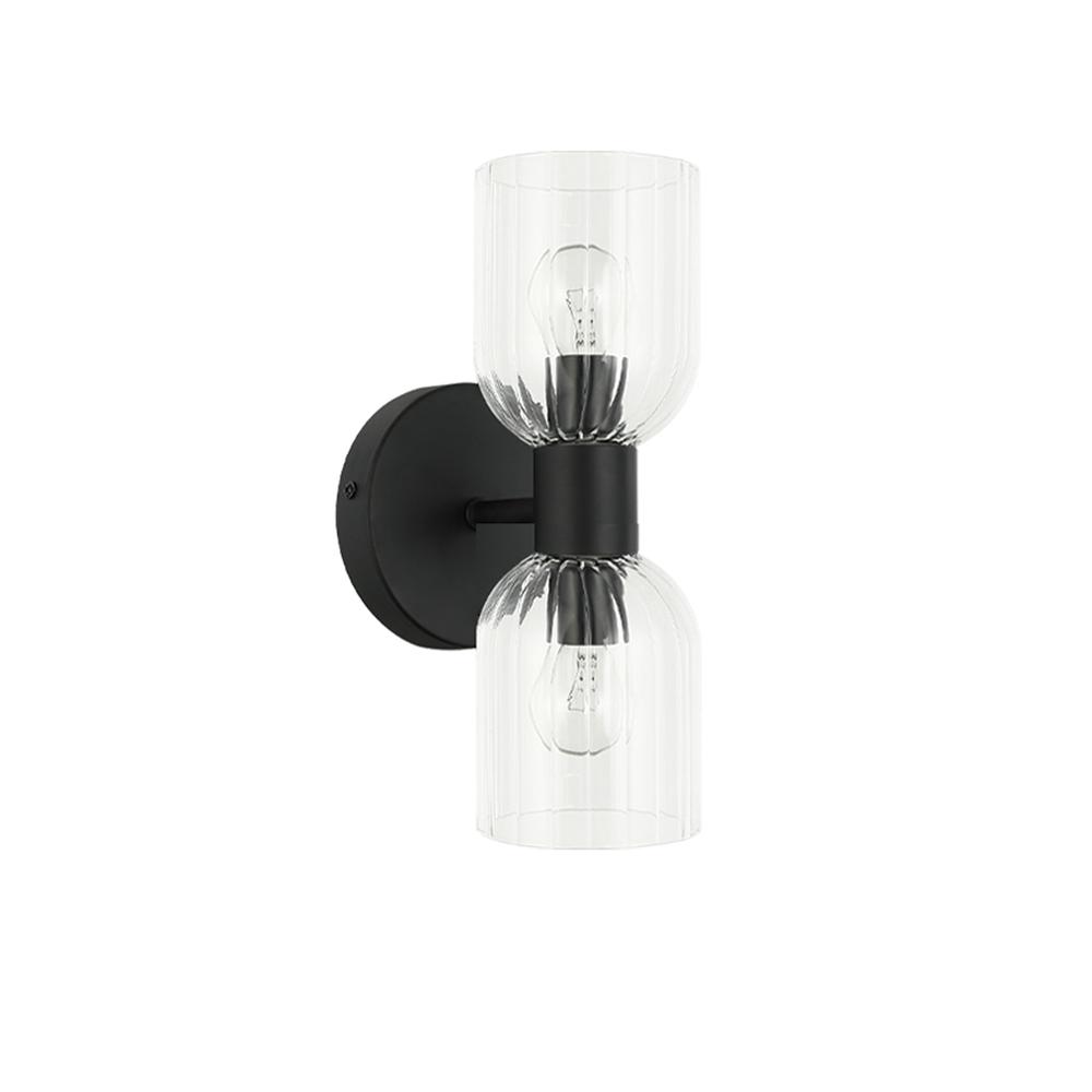 2LT Wall Sconce, MB, CLR Ribbed Glass. Picture 1