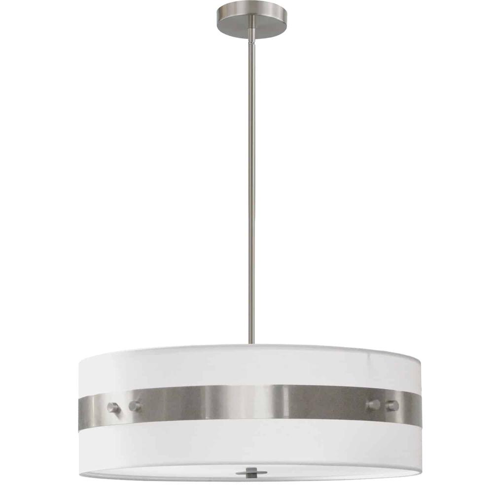 4 Light Incandescent Pendant Satin Chrome Finish with White Shade. The main picture.