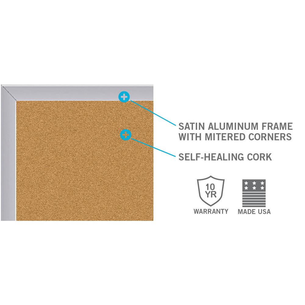 Ghent Natural Cork Bulletin Board with Aluminum Frame, 18"H x 24"W. Picture 4