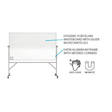 Reversible Magnetic Hygienic Porcelain Whiteboard with Aluminum Frame, 4'H x 6'W. Picture 3