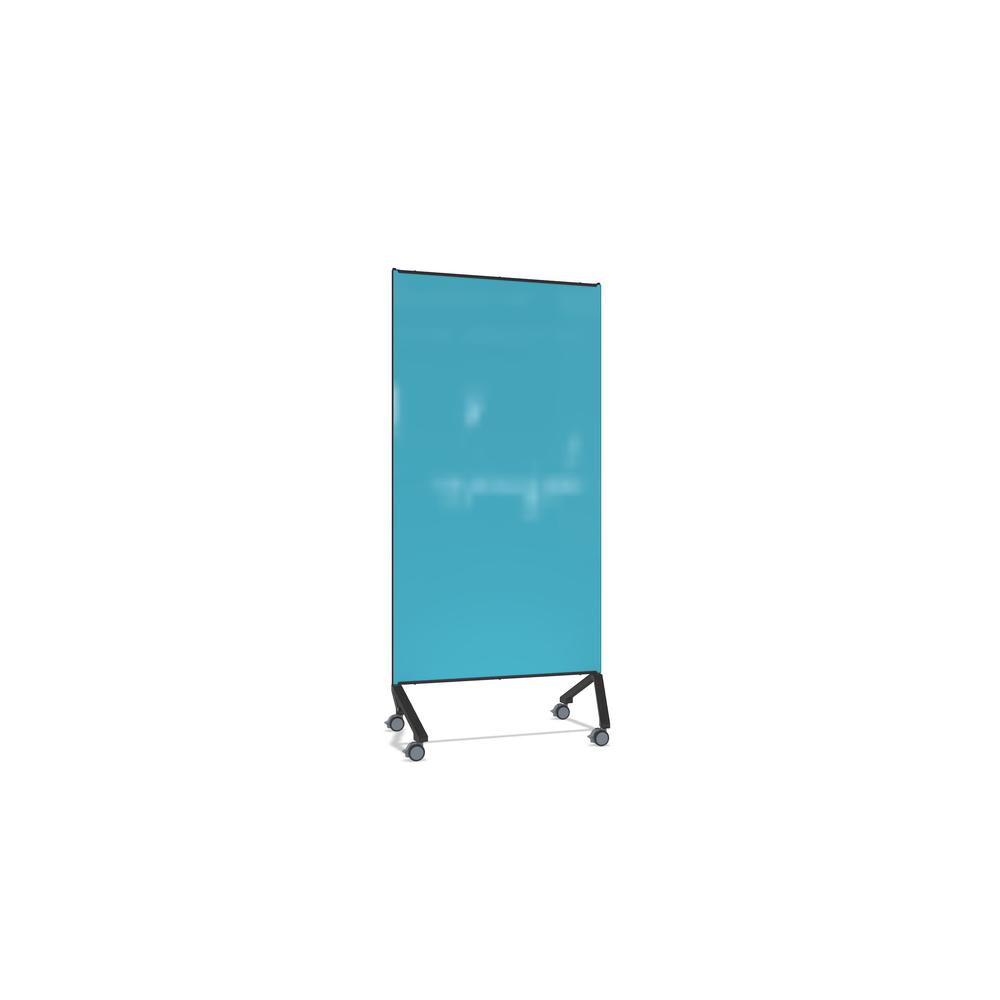 Ghent Pointe Non-Magnetic Mobile Glassboard, Blue Painted Glass w/ Black Frame, 77" H X 36" W. Picture 1