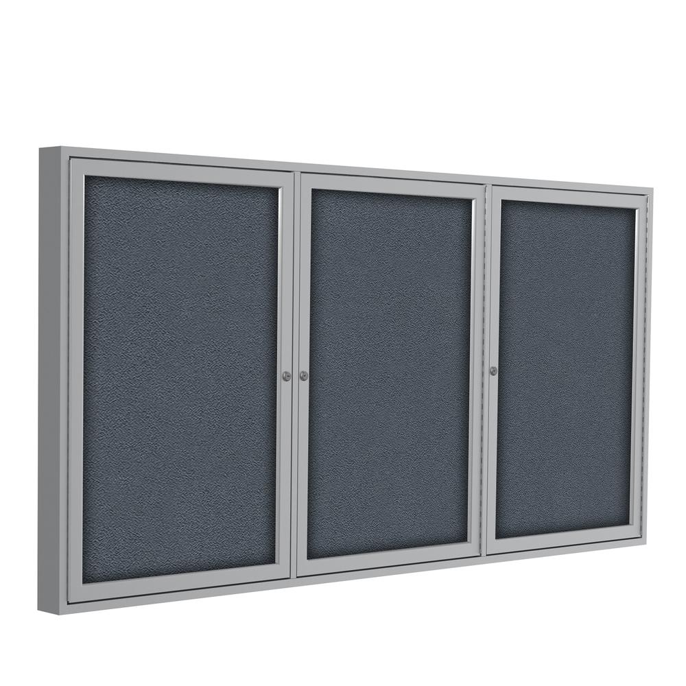 Ghent 48"x96" 3-Door Satin Aluminum Frame Enclosed Fabric Bulletin Board - Gray. Picture 1