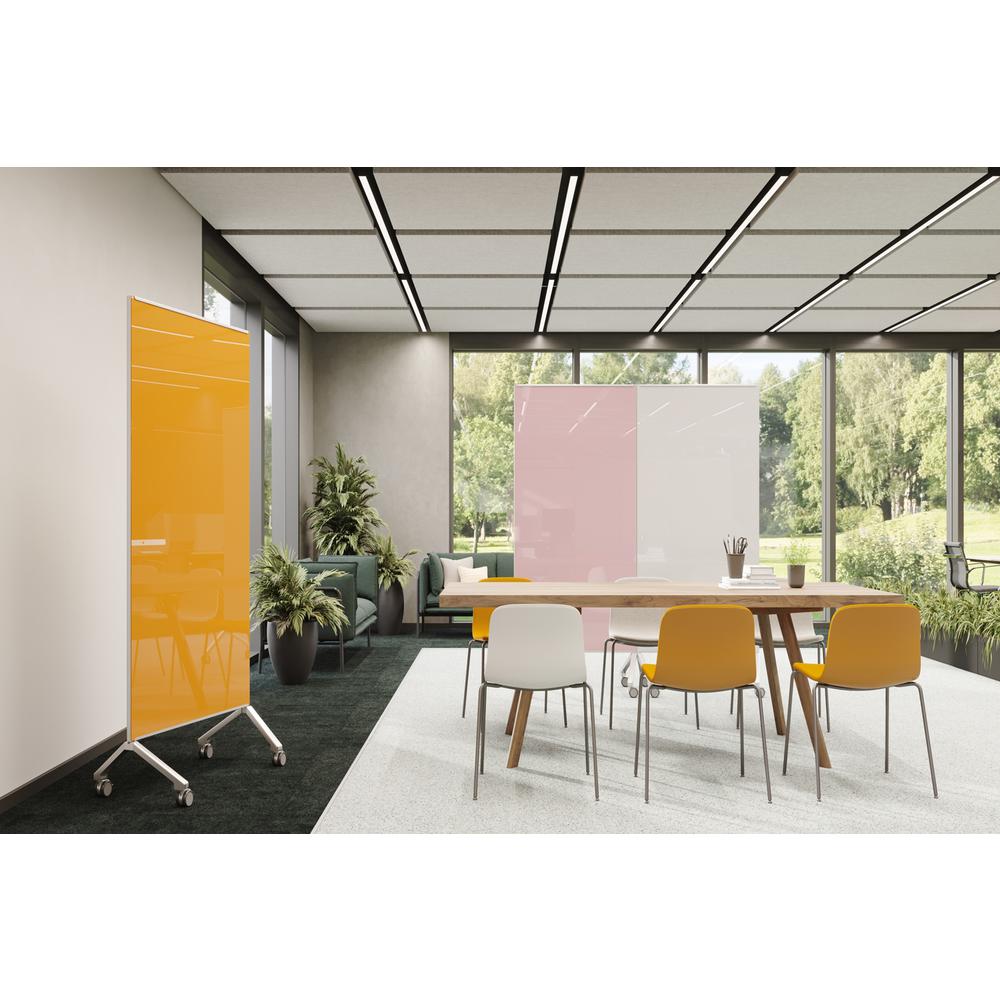 Ghent Pointe Non-Magnetic Mobile Glassboard, White Painted Glass w/ Silver Frame, 77" H X 36" W. Picture 3