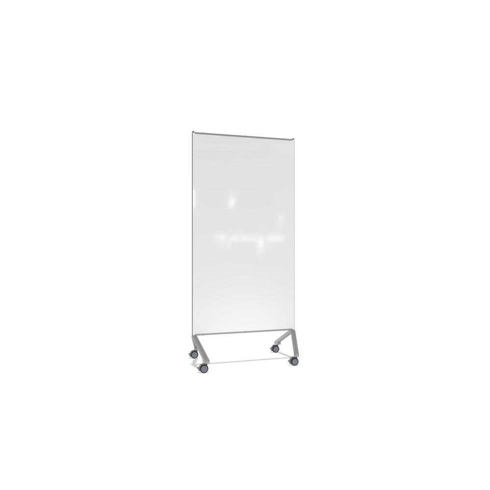 Ghent Pointe Non-Magnetic Mobile Glassboard, White Painted Glass w/ Silver Frame, 77" H X 36" W. Picture 1