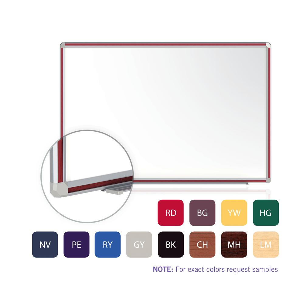 Ghent 48"x96" DecoAurora Aluminum Frame Porcelain Magnetic Whiteboard - Red Trim. Picture 2
