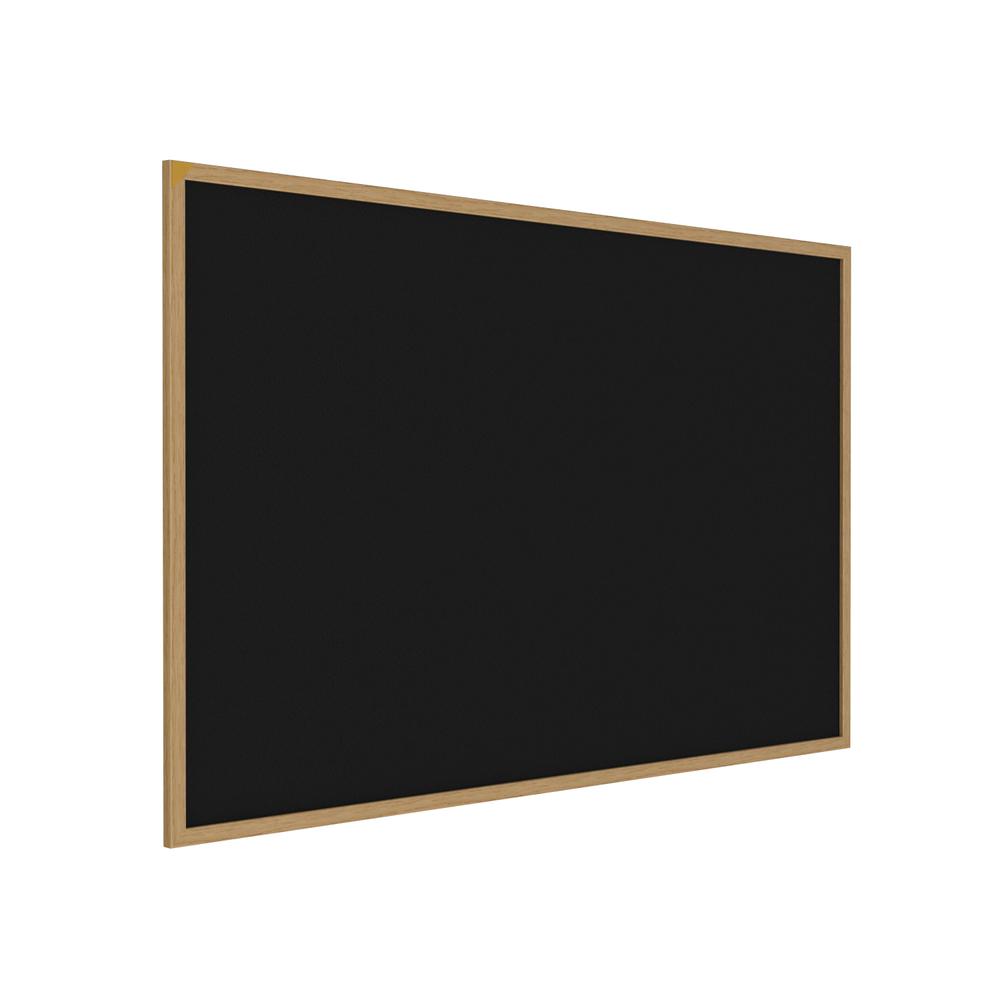 48.5"x144.5" Wood Fr, Oak Finish Recycled Rubber Bulletin Board - Black. Picture 1