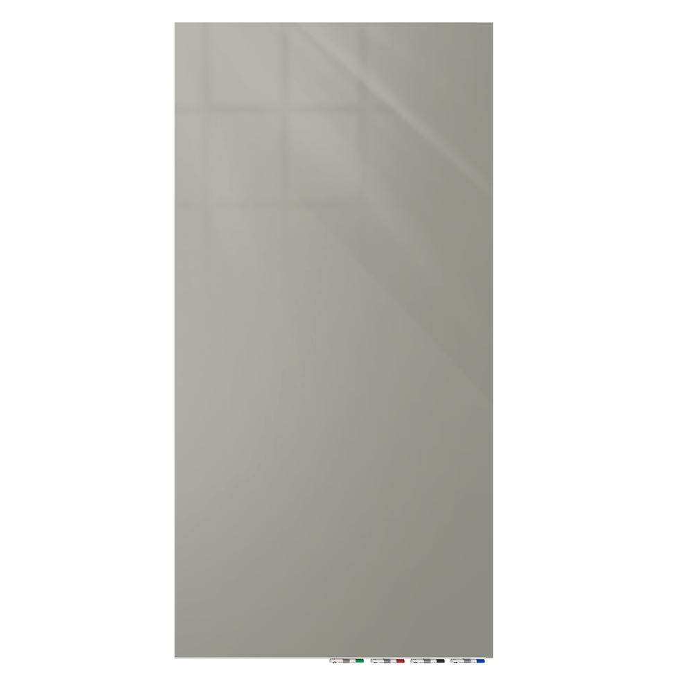 Ghent Aria 5'H x 4'W Magnetic Glass White Board, Gray Surface, Vertical, 4 Rare Earth Magnets, 4 Markers and Eraser. Picture 1