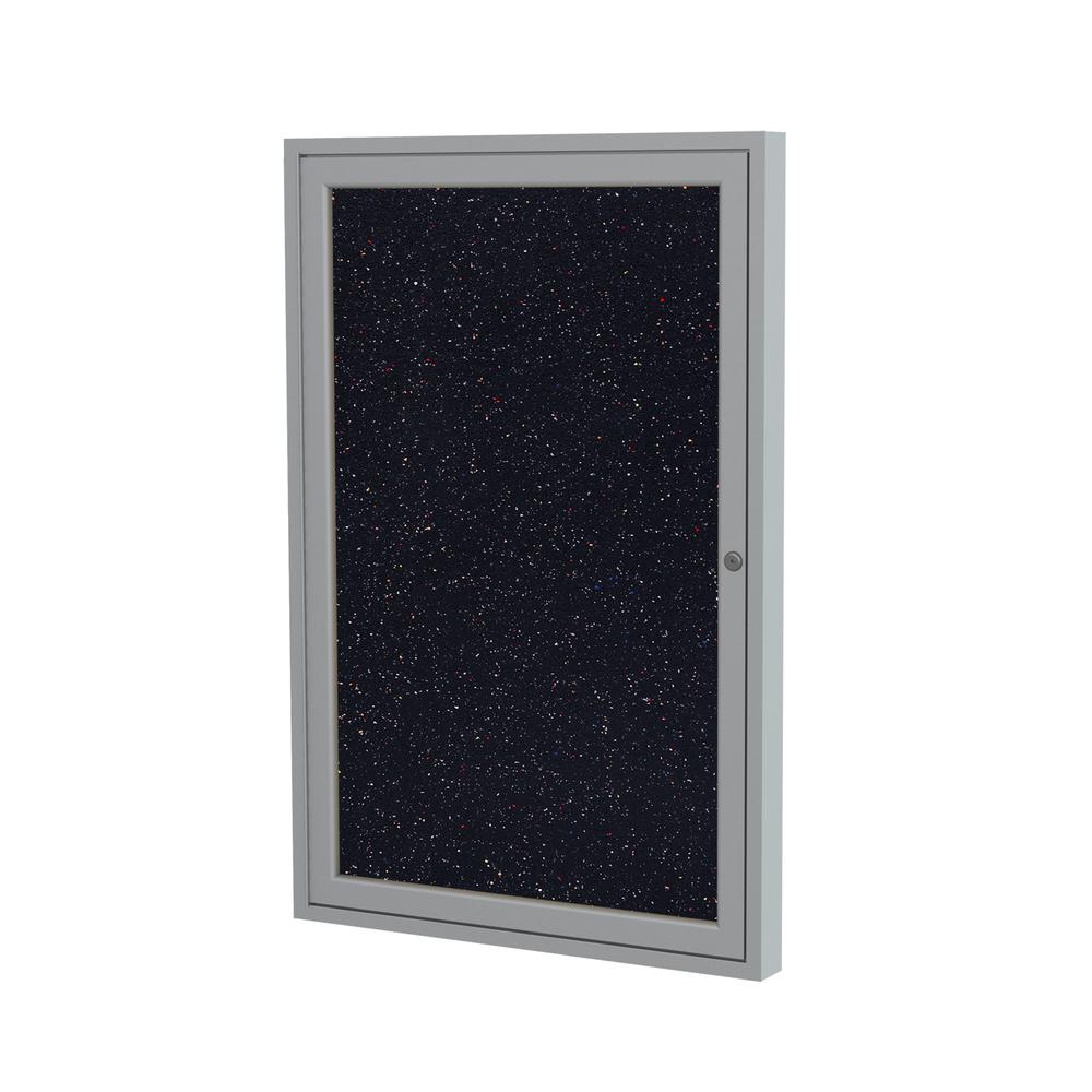 Ghent 1 Door Enclosed Recycled Rubber Bulletin Board with Satin Frame, 3'H x 2'W, Confetti. Picture 1
