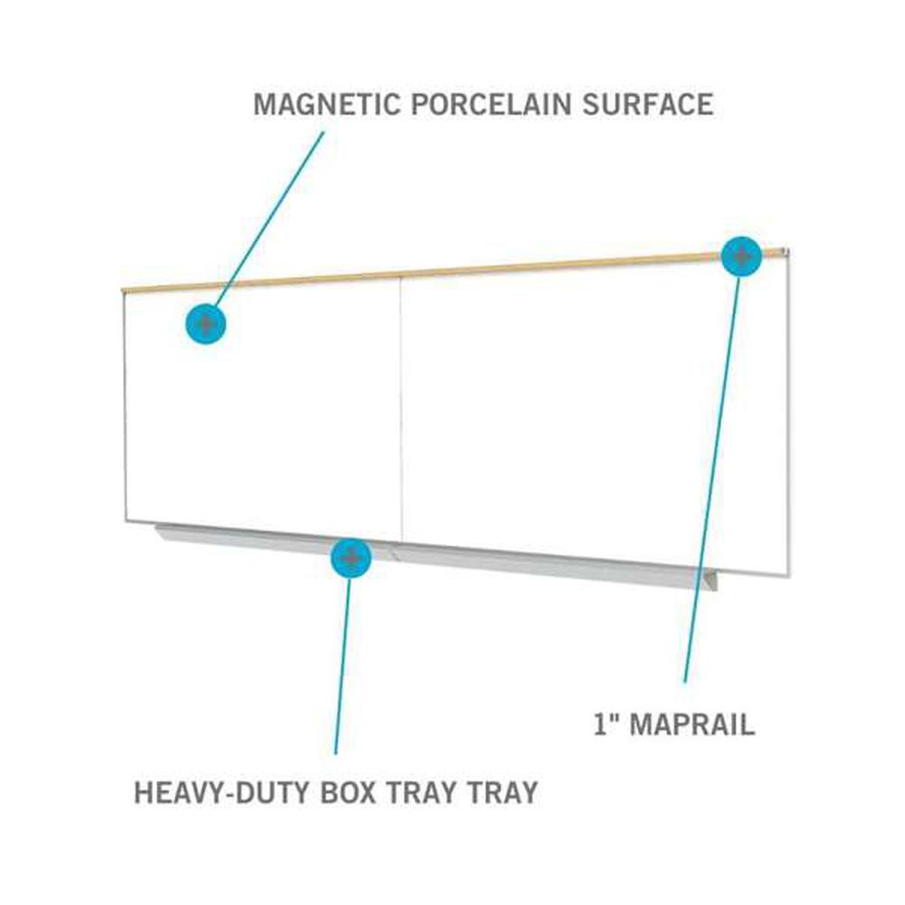 M1 Porcelain Magnetic Whiteboard, Aluminum Frame, Box Tray, 4'H x 7' 4"W. Picture 5