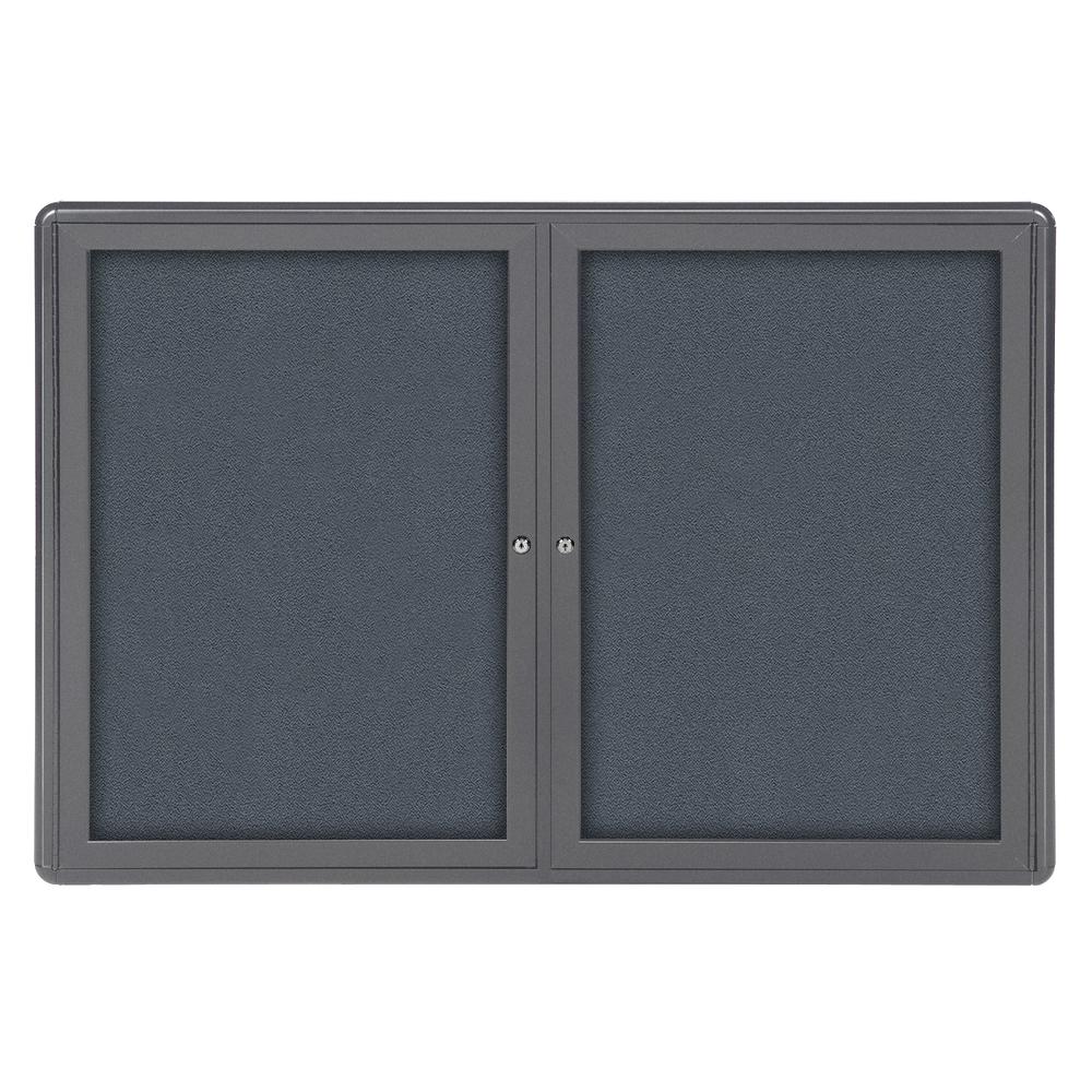 34"x47" 2-Door Ovation Gray Fabric Bulletin Board - Gray Frame. Picture 1