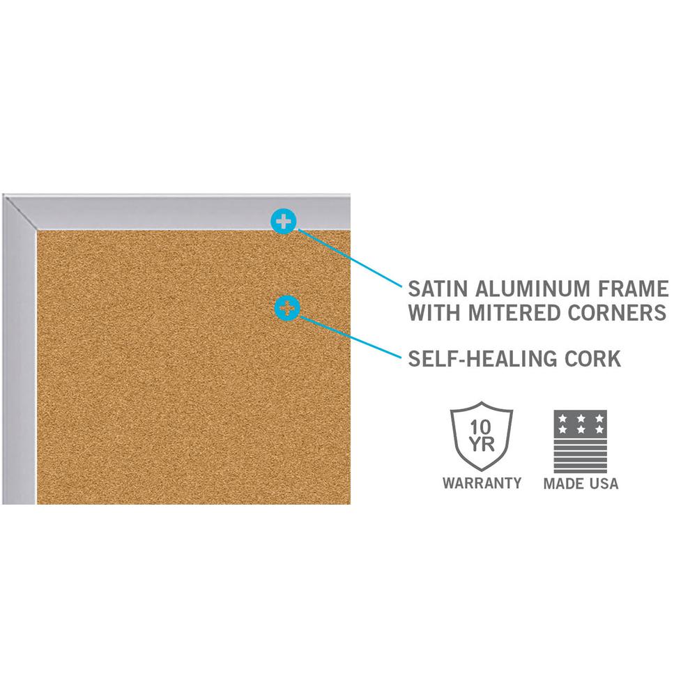 Natural Cork Bulletin Board, Satin Aluminum Frame, 4'H x 7' 4"W. Picture 3