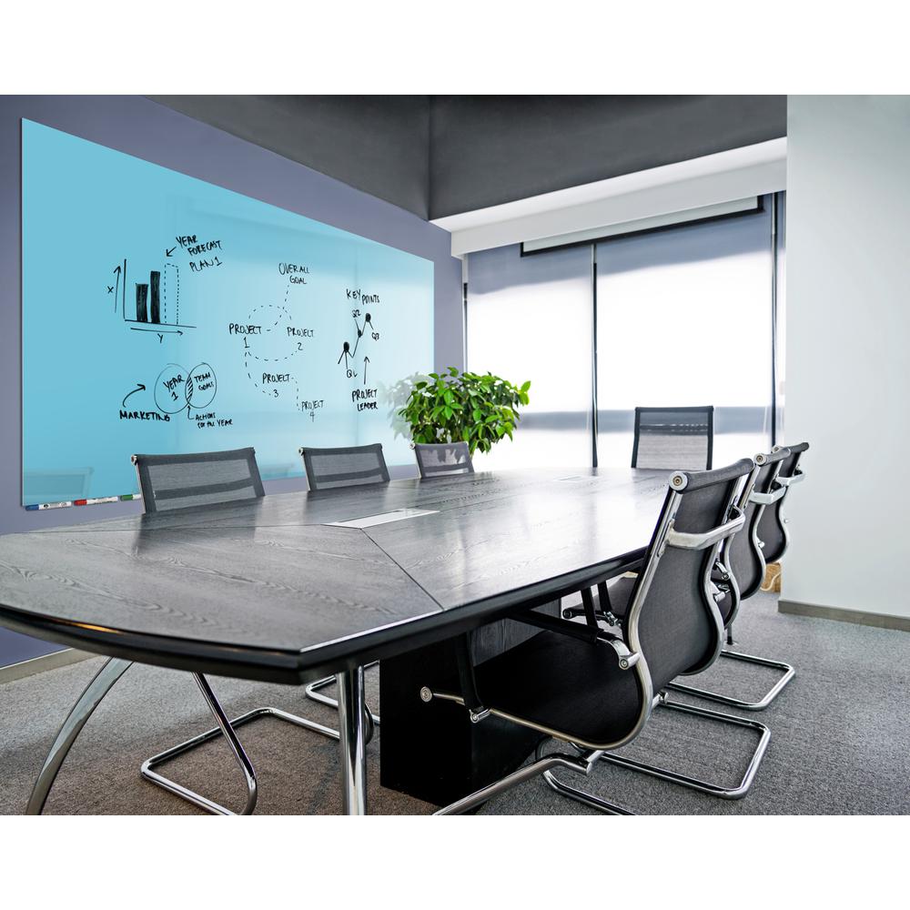 Ghent Aria Low Profile Magnetic Glass Whiteboard, 4'H x 10'W, Blue. Picture 4