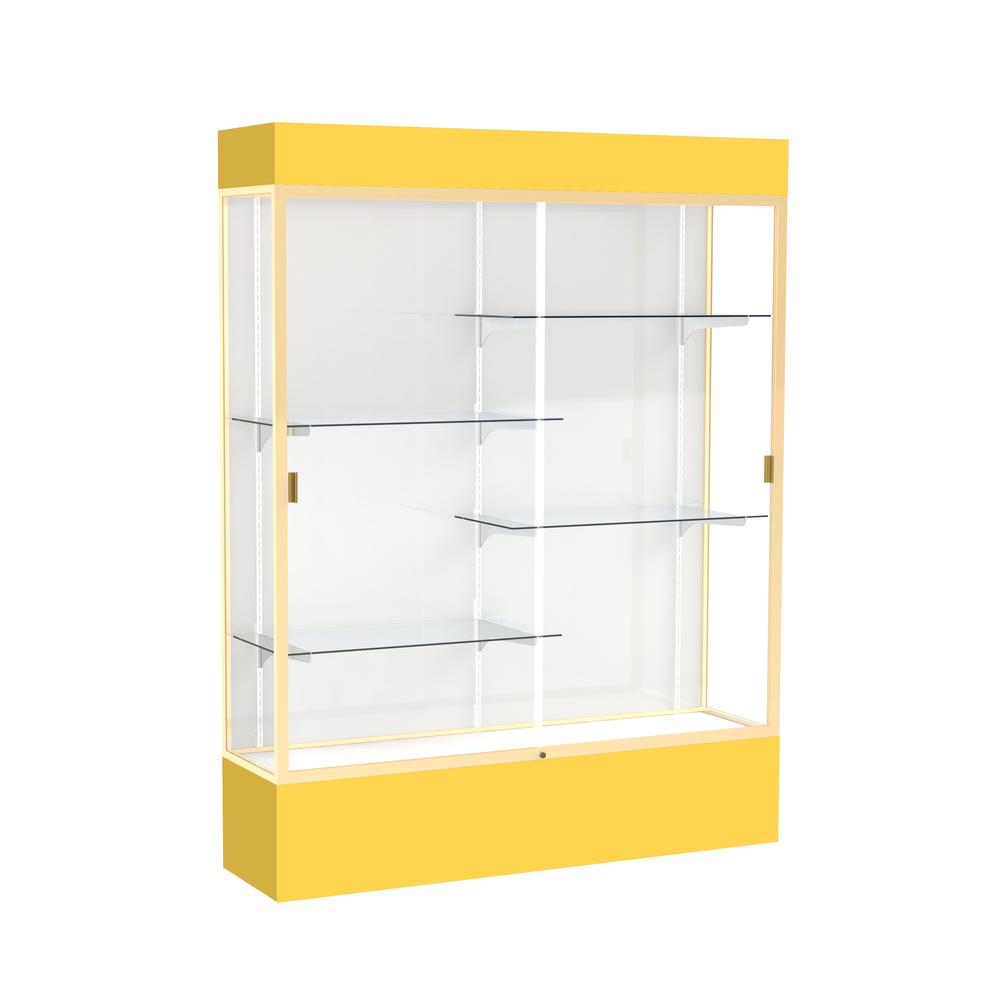 Spirit  60"W x 80"H x 16"D  Lighted Floor Case, White Back, Champagne Finish, Goldenrod Base and Top. Picture 1
