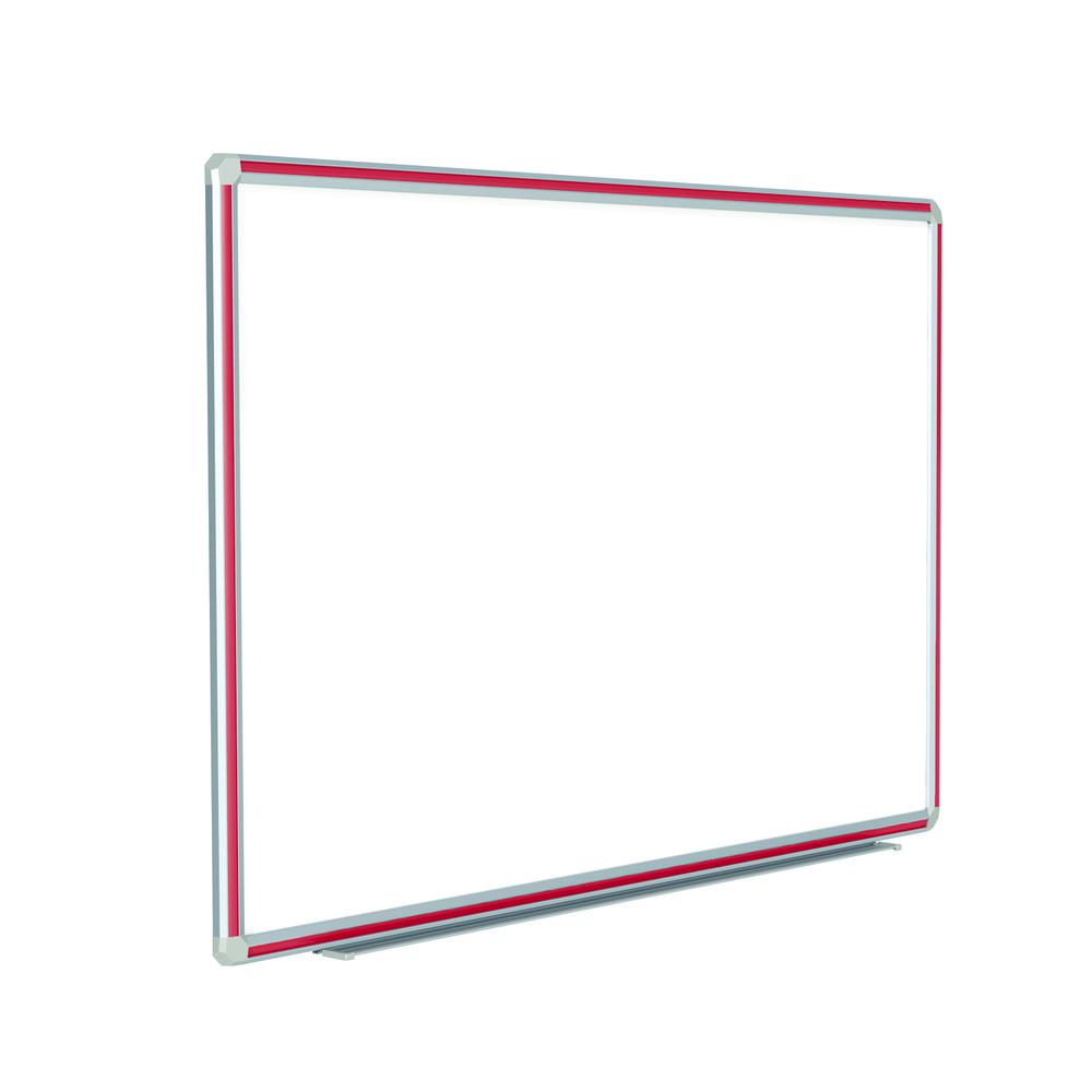 Ghent 48"x96" DecoAurora Aluminum Frame Porcelain Magnetic Whiteboard - Red Trim. Picture 1