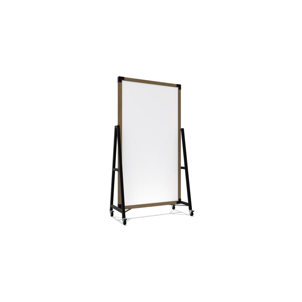 Ghent Prest Mobile Magnetic Whiteboard, Driftwood Oak Frame, 74"H x 40"W. Picture 1